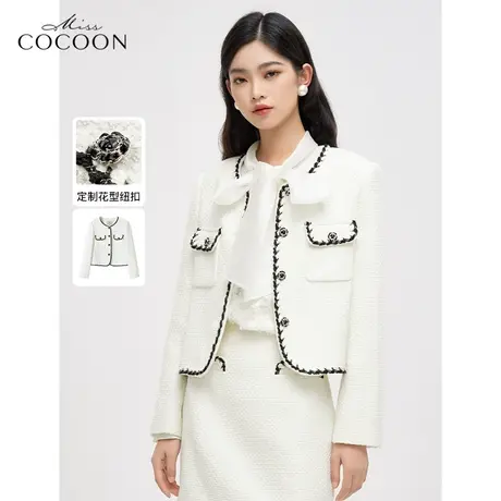 missCOCOON法式名媛千金小香风外套女2023新款春洋气粗花呢短外套商品大图