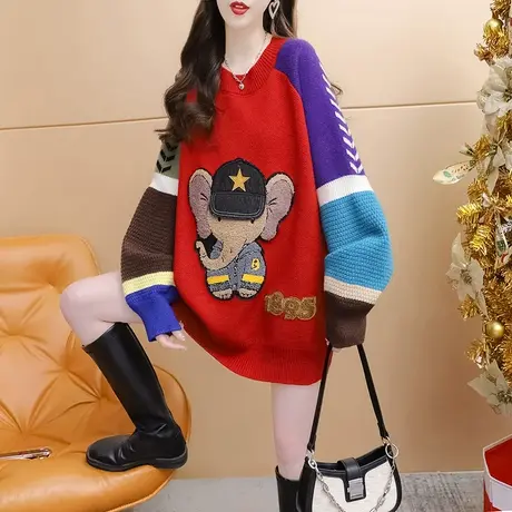 宽松慵懒风毛衣女中长款2024新款春季爆款洋气减龄设计感加厚上衣图片