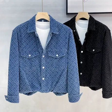 牛仔衬衫男士长袖春秋季高级感翻领轻奢衬衣潮牌宽松休闲秋装外套商品大图