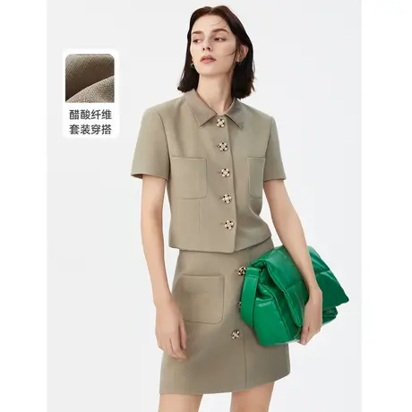 【明星同款】朗姿醋酸法式小香风POLO领短外套夏季款上衣女奥莱图片