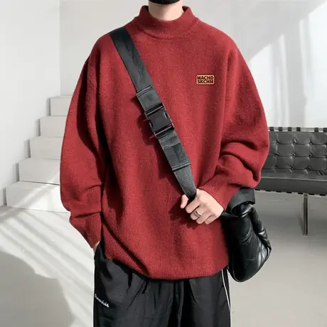 毛衣男2024新款春秋季内搭半高领套头上衣oversize宽松潮流打底衫图片