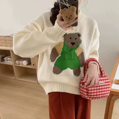 卡通毛衣女款2023新款冬季爆款洋气时尚加厚宽松外穿内搭圆领上衣图片