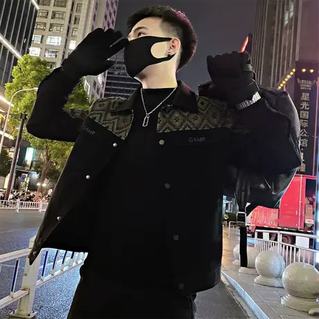 秋季时尚休闲简约韩版修身花色拼色外套青年潮牌潮流痞帅原宿夹克商品大图