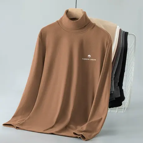 300g重磅双面德绒t恤男长袖2024新款秋冬保暖内搭打底衫高领秋衣图片