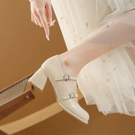 法式复古玛丽珍女鞋2024新款气质仙女粗跟单鞋晚晚温柔伴娘高跟鞋商品大图