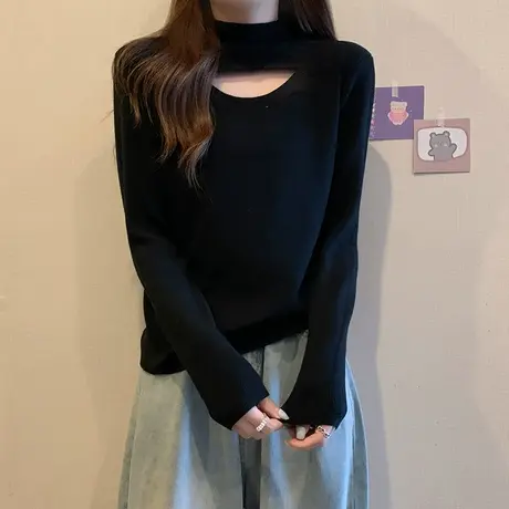 半高领针织衫打底女秋冬内搭大码洋气小众设计感长袖纯欲风上衣潮图片