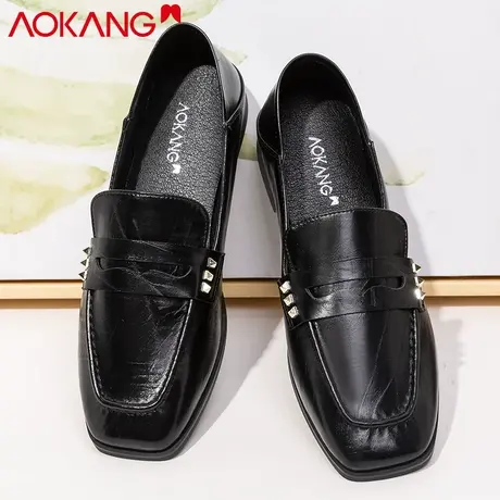 奥康2020秋季新款女鞋韩版时尚圆头套脚平底舒适真皮百搭单鞋女鞋商品大图