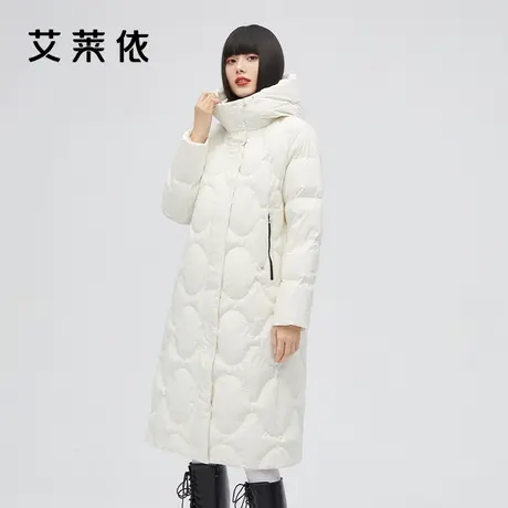 艾莱依长款鸭绒羽绒服过膝秋冬季新款2022年时尚撞色设计连帽外套图片