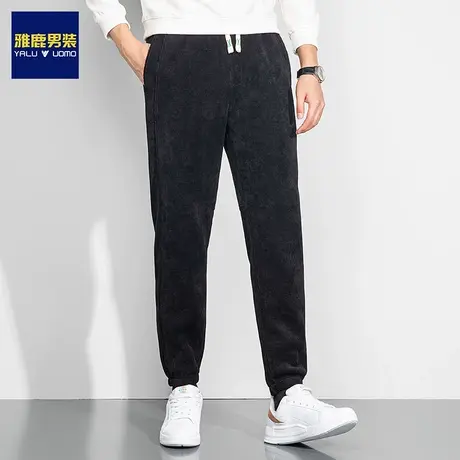 雅鹿男装灯芯绒休闲裤男士秋冬款2023新款加绒加厚保暖直筒修身裤商品大图