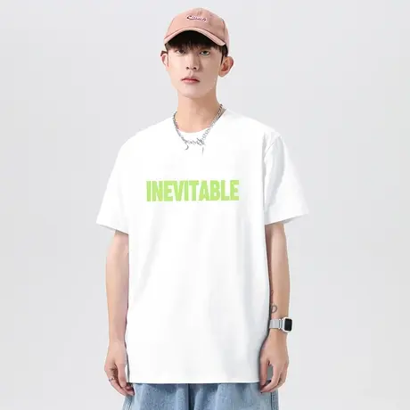 重磅纯棉短袖t恤男装2023新款夏季潮流宽松圆领体恤白色全棉半袖商品大图