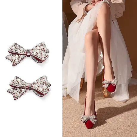 爱丽拉水钻珍珠蝴蝶前扣 一鞋多穿 可拆卸新娘婚鞋饰扣 自由DIY商品大图