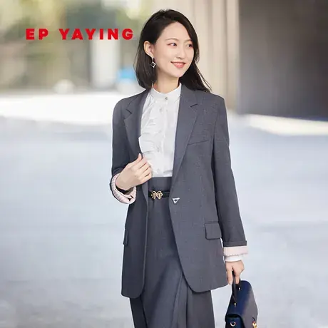 EP YAYING雅莹女装 一粒扣廓形绵羊毛西装外套 2023秋冬新款1103A商品大图