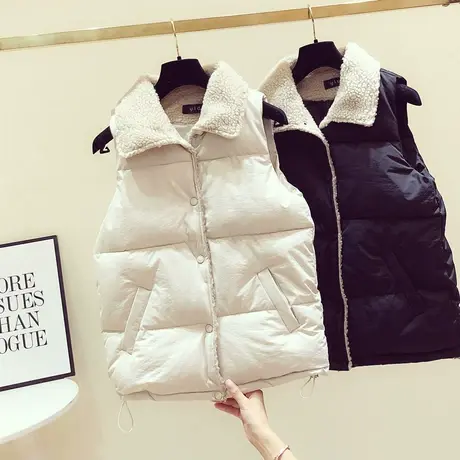 羊羔毛马甲女短款2023新款秋冬季韩版羽绒棉马夹保暖无袖背心坎肩图片