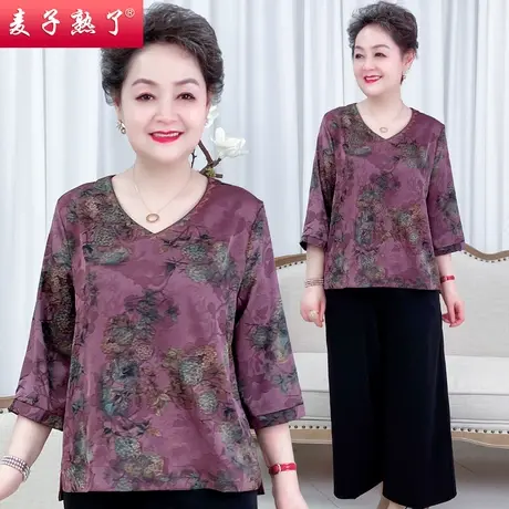 妈妈夏装短袖套装两件套雪纺新款阔太太洋气奶奶T恤中老年人女装商品大图