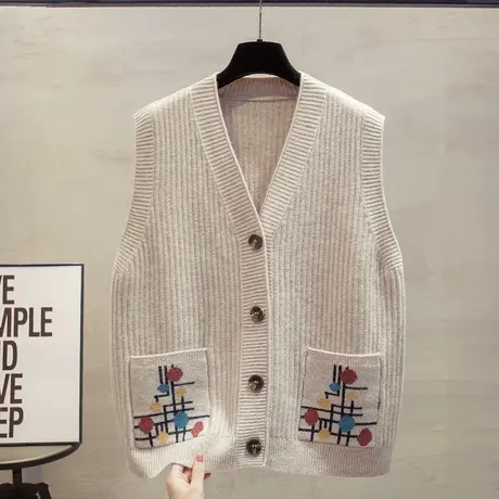 v领针织开衫马甲背心女2023秋装新款宽松外穿马夹叠穿毛衣坎肩潮商品大图