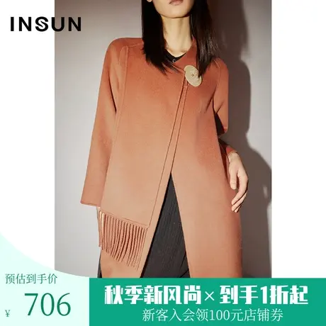 [自然环保]恩裳COVER冬季2022双面呢羊毛大衣流苏毛呢外套女商品大图