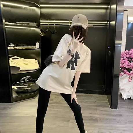 夏季杏色t恤女夏季2023年新款独特欧货宽松大版洋气中长款体恤衫图片