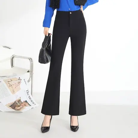 黑色微喇叭裤西装裤女2023秋季新款高腰修身垂感长裤时尚休闲裤子商品大图