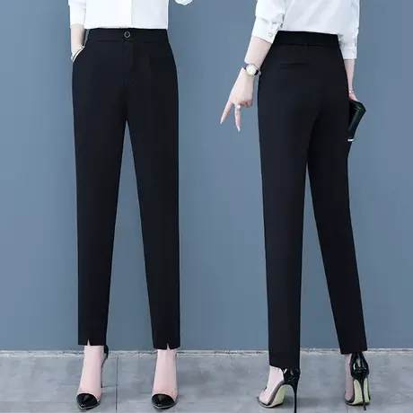 黑色西装裤女春秋新款高腰显瘦开叉职业西裤小个子百搭直筒烟管裤图片