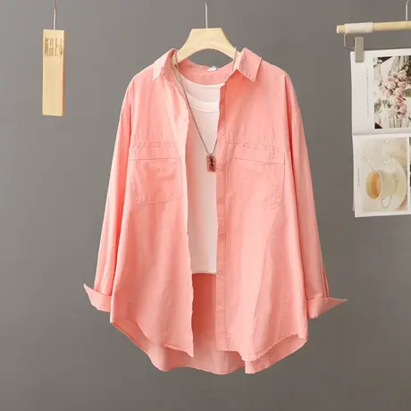 2023年秋季新品中长款双口袋长袖衬衫女宽松百搭衬衣女上衣薄外套图片