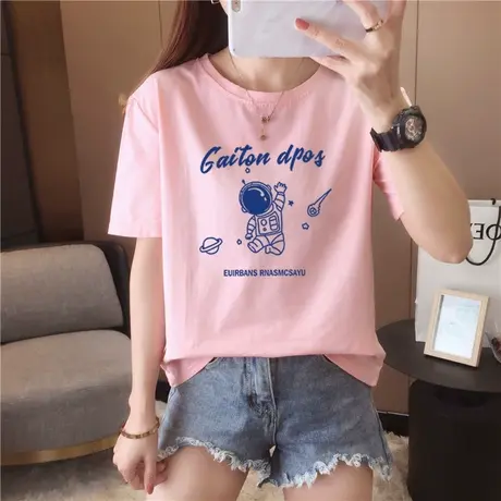 夏季纯棉短袖t恤女2023新款胖妹妹宽松大码女装显瘦洋气时尚上衣商品大图