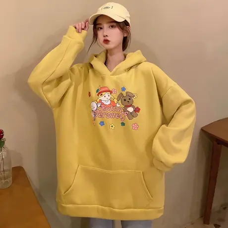 waitmore卫衣女2020秋冬百搭宽松韩版加绒加厚chic港风外套潮ins商品大图