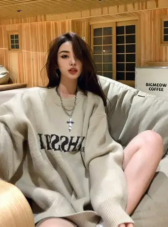 oversize日系复古毛衣女秋冬套头设计感小众宽松慵懒风针织衫外套商品大图