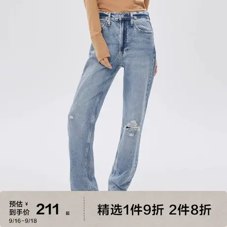 Gap女装秋季款复古破洞做旧高腰宽松牛仔裤852814运动休闲直筒裤图片