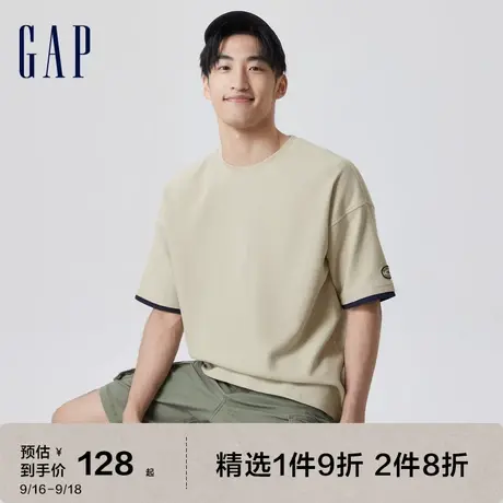 Gap男装夏季2023新款LOGO运动华夫格短袖T恤841921潮流休闲上衣图片