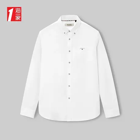 海一家质感小绣花长衬2023秋季新款扣领尖领简约休闲长袖衬衫男商品大图