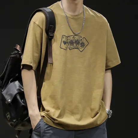 重磅300g短袖t恤男士宽松胖子男装大码潮牌23新款竹节棉体恤男款商品大图