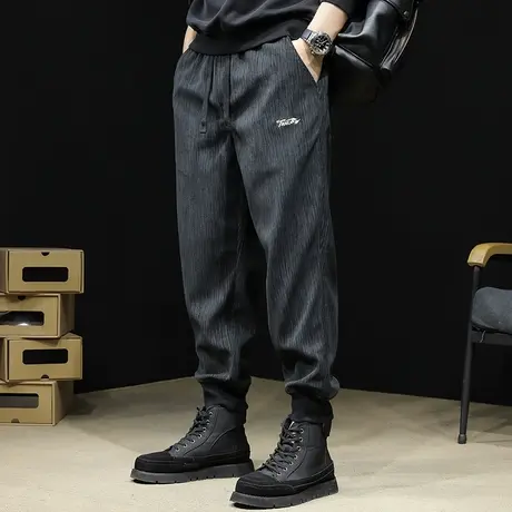 休闲裤男士秋冬款竖条大码2023新款黑色运动裤子束脚卫裤秋季男裤商品大图