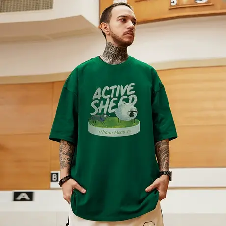 大码短袖男街头潮流小众百搭纯棉橄榄绿加肥加大重磅t恤胖子半袖商品大图