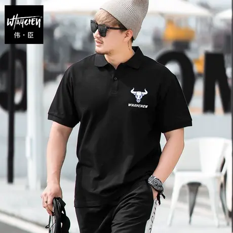 伟臣大码欧美商务休闲男装短袖POLO衫男胖子加肥加大宽松翻领半袖商品大图