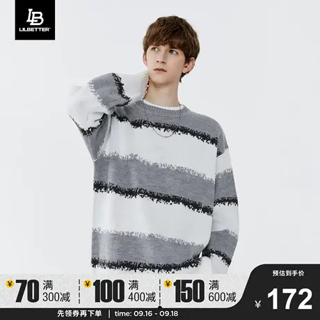 LiLbetter毛衣男条纹拼色针织衫宽松套头线衣美式休闲男士上衣秋商品大图