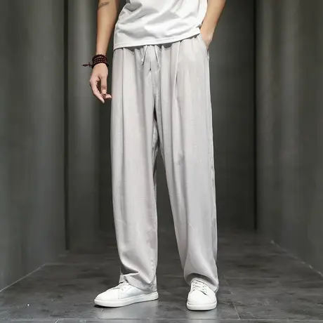 夏季2023新款亚麻休闲裤男复古潮中国风男装大码棉麻青年宽松裤子图片