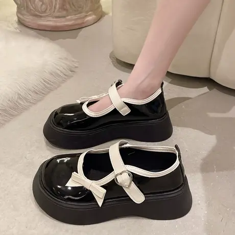日系松糕爱心玛丽珍鞋蝴蝶结单鞋女2023春夏新款英伦风厚底小皮鞋商品大图