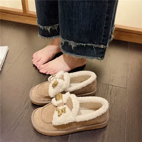 韩版ins复古百搭棉鞋女秋冬2024新款外穿加绒保暖防滑软底豆豆鞋图片