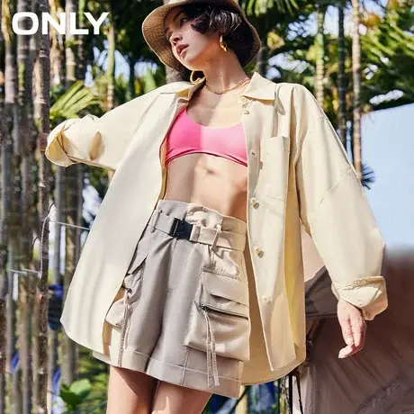 ONLY2024春季新款新款高腰阔腿工装风短裤休闲裤女|124115002商品大图