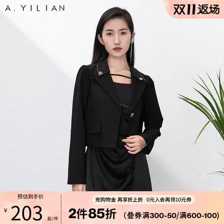 阿依莲女士西装外套秋季2023新款通勤干练气质短款西服小众上衣黑图片