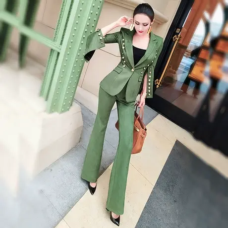 VJE秋季西装套装女英伦风时尚新款小西服气质休闲裤两件套图片
