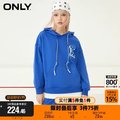 【买5免1】ONLY时尚百搭字母设计宽松连帽落肩卫衣女|12249S039商品大图