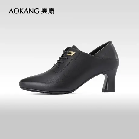 奥康女鞋 2023秋季新款真皮百搭粗跟气质高跟鞋尖头时尚女靴子图片