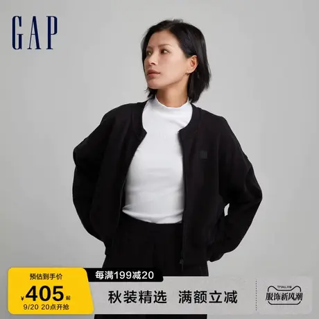 Gap女装秋季2023新款LOGO碳素软磨抓绒卫衣811481休闲棒球外套图片
