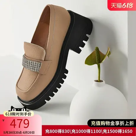 哈森秋季新款乐福鞋女商场同款休闲方跟方头水钻单鞋HL228803商品大图