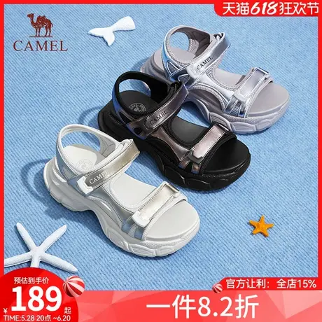 骆驼女鞋2025夏季新款魔术贴通勤休闲增高厚底沙滩鞋百搭运动凉鞋商品大图