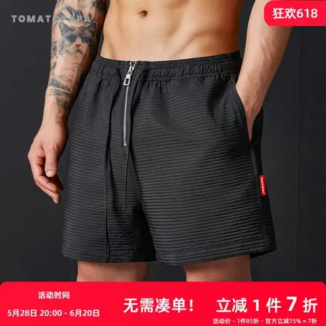 TOMATOPAPA短裤男士弹力腰部拉链运动美式短裤宽松休闲直筒五分裤商品大图