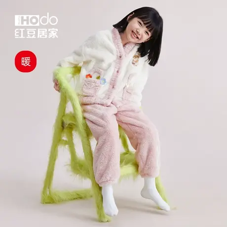 红豆儿童家居服套装女童睡衣珊瑚绒秋冬季中大童保暖加绒加厚可爱商品大图