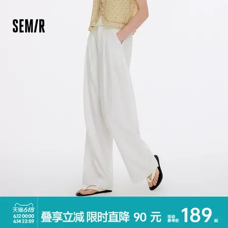 森马休闲裤女打褶裤子宽松阔腿裤莱赛尔含亚麻2025夏新款白色长裤商品大图