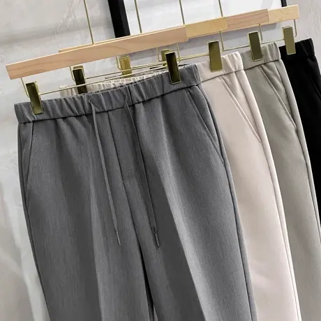 松紧腰春秋季肌理感休闲裤子男士轻熟风男装韩版小脚九分西裤垂感商品大图